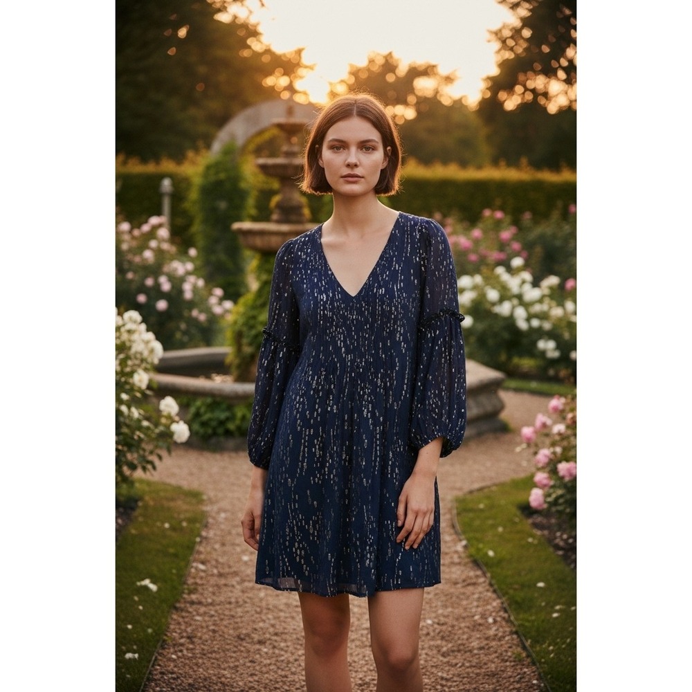 Lilly Pulitzer Sarita‎ Silk Swing Navy Metallic Gold Dress 12 Party Cocktail